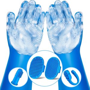 Kit de Limpieza para Perros: Guantes de baño, cepillo para retirar paleja y cepillo de dientes.
